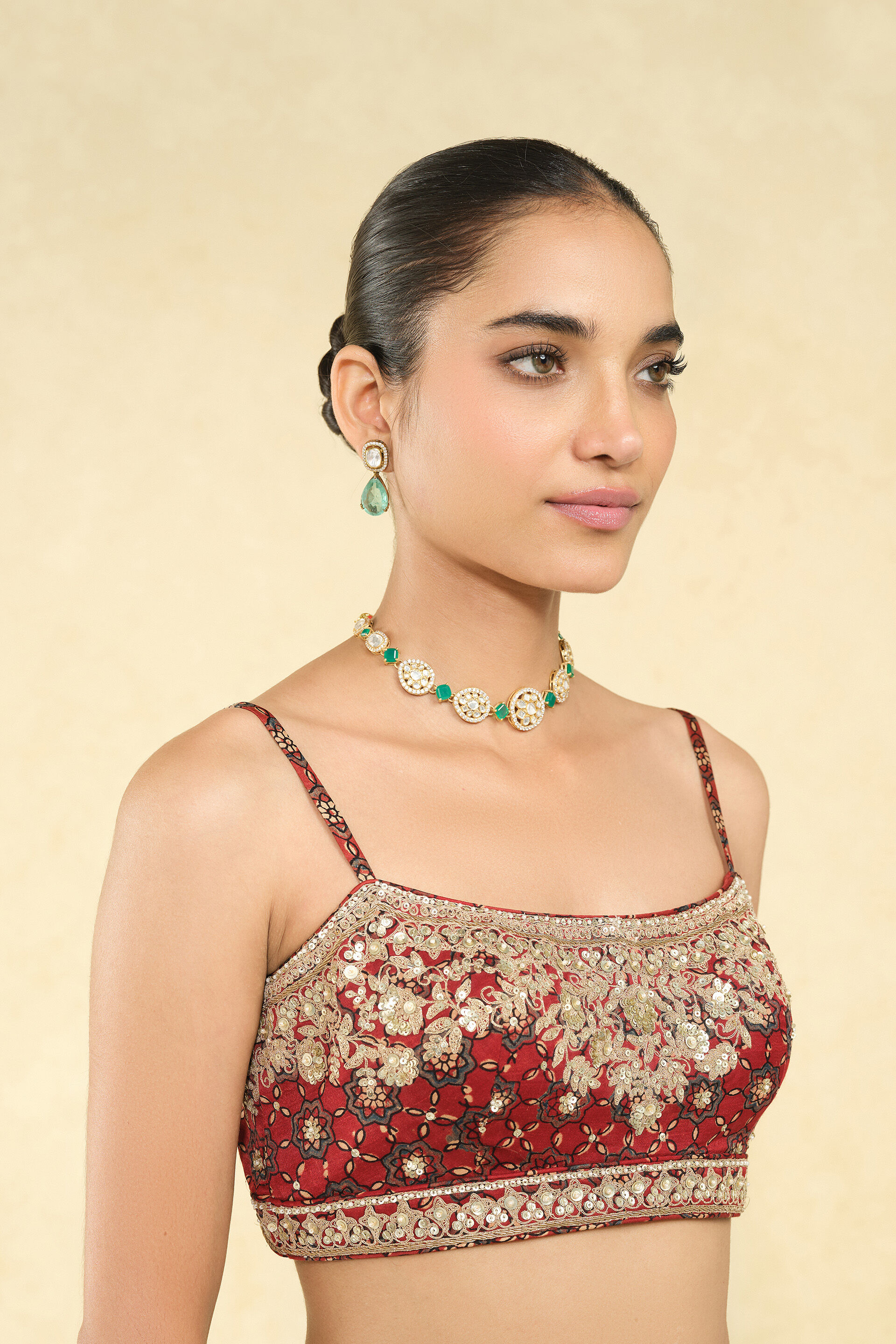 Saaj Ajrakh Hand-block Printed Silk Choli - Red, Red, image 3